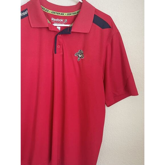 Reebok Mens Red Tiger NHL Polo Shirt Large Polyester Short Sleeve Preowned - Picture 4 of 6